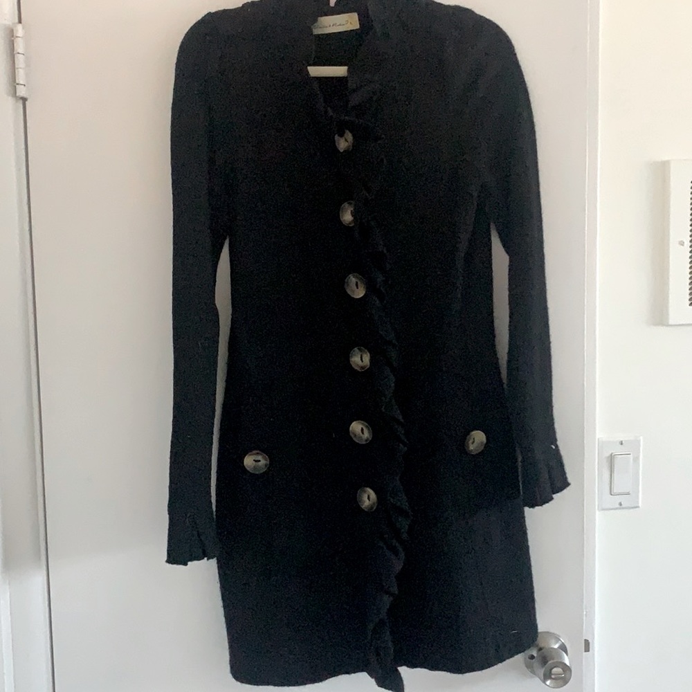 Wool knee length ruffled cardigan